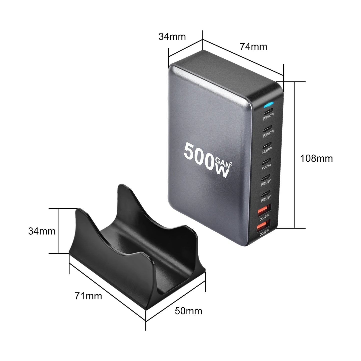 CHARGE HUB STATION CHARGE USB C 500W DIMENSIONS 